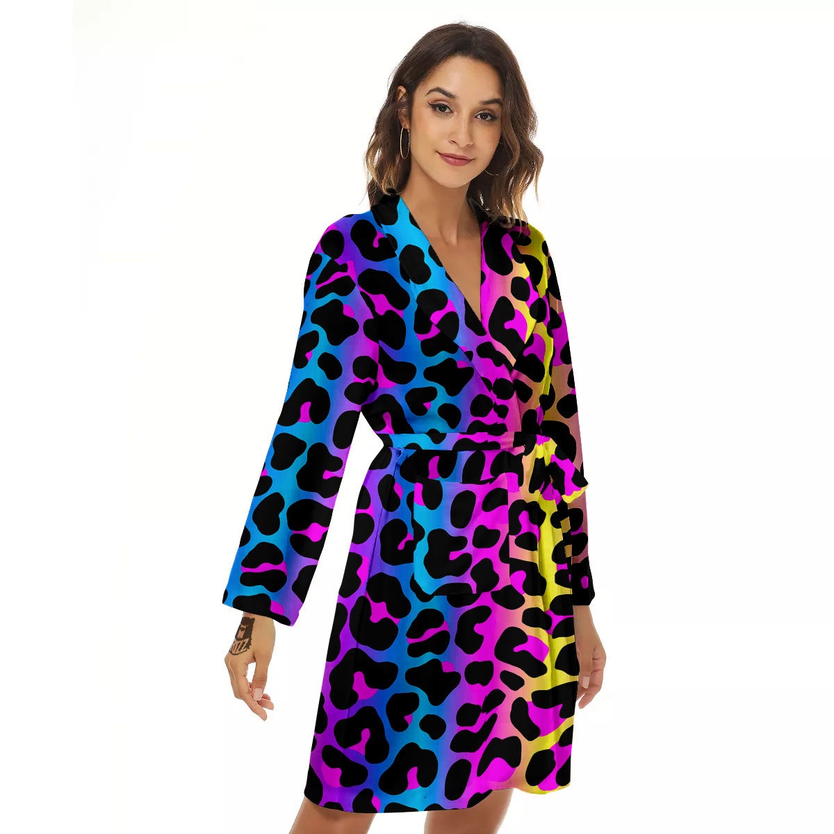 Leopard Rainbow Print Pattern Women's Robe-grizzshop