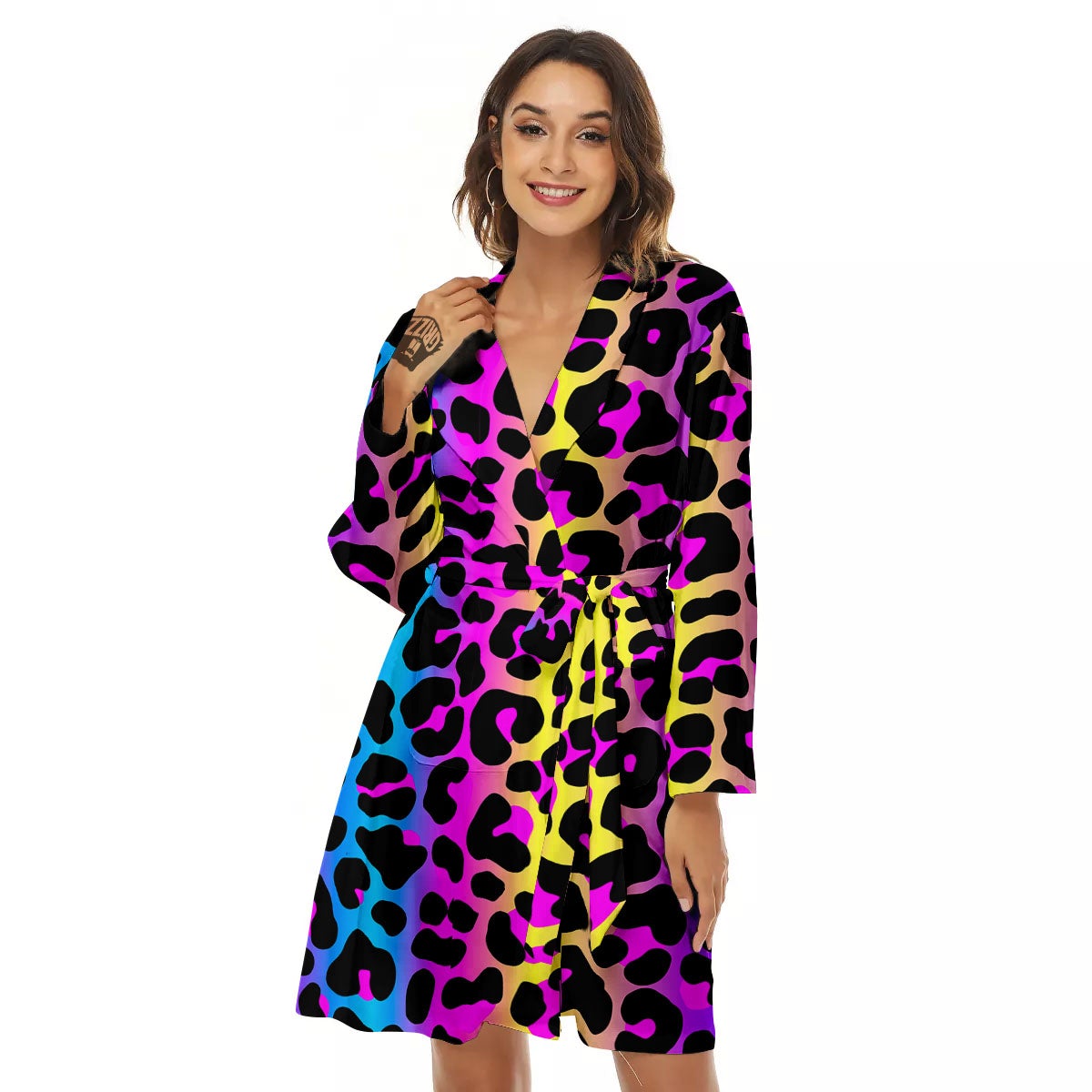 Leopard Rainbow Print Pattern Women's Robe-grizzshop