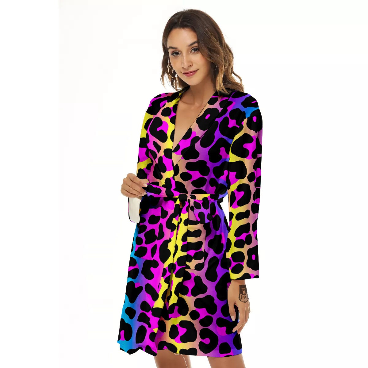 Leopard Rainbow Print Pattern Women's Robe-grizzshop