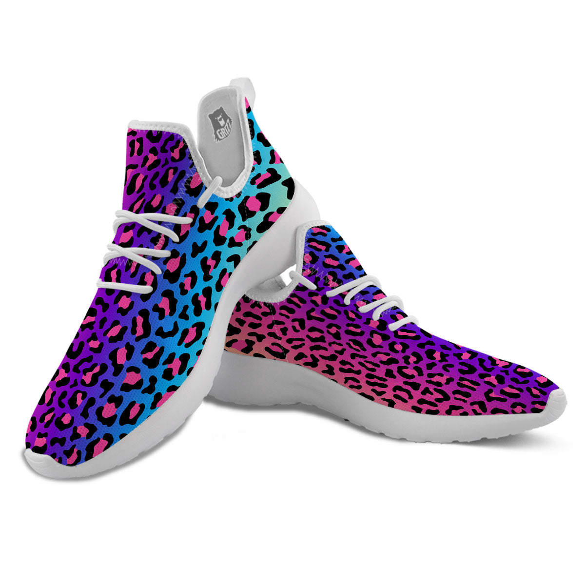 Leopard Rainbow Print White Athletic Shoes-grizzshop