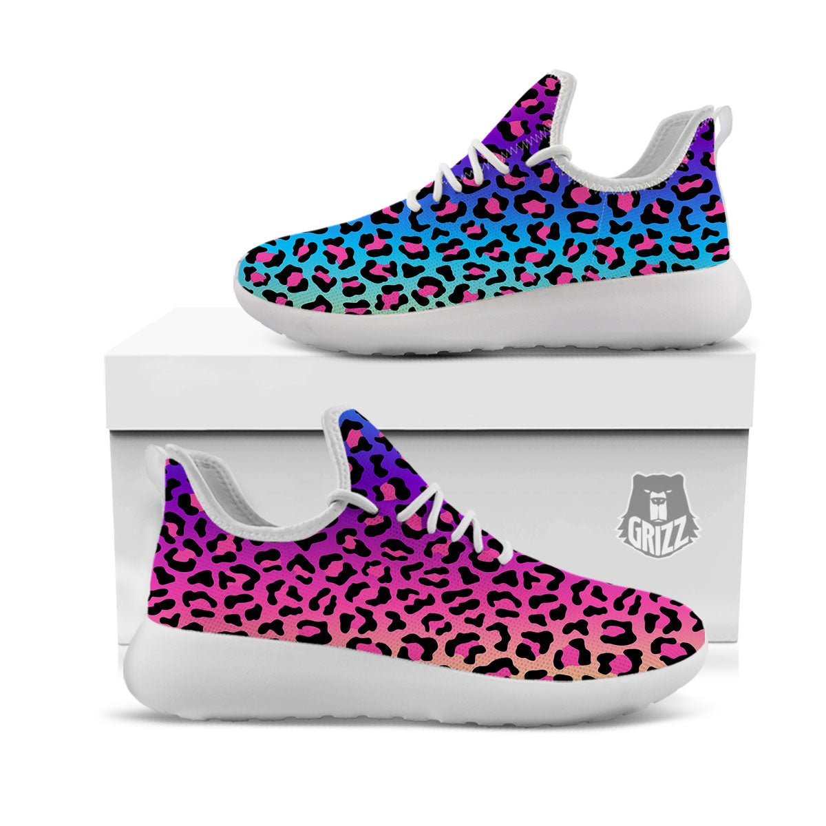 Leopard Rainbow Print White Athletic Shoes-grizzshop