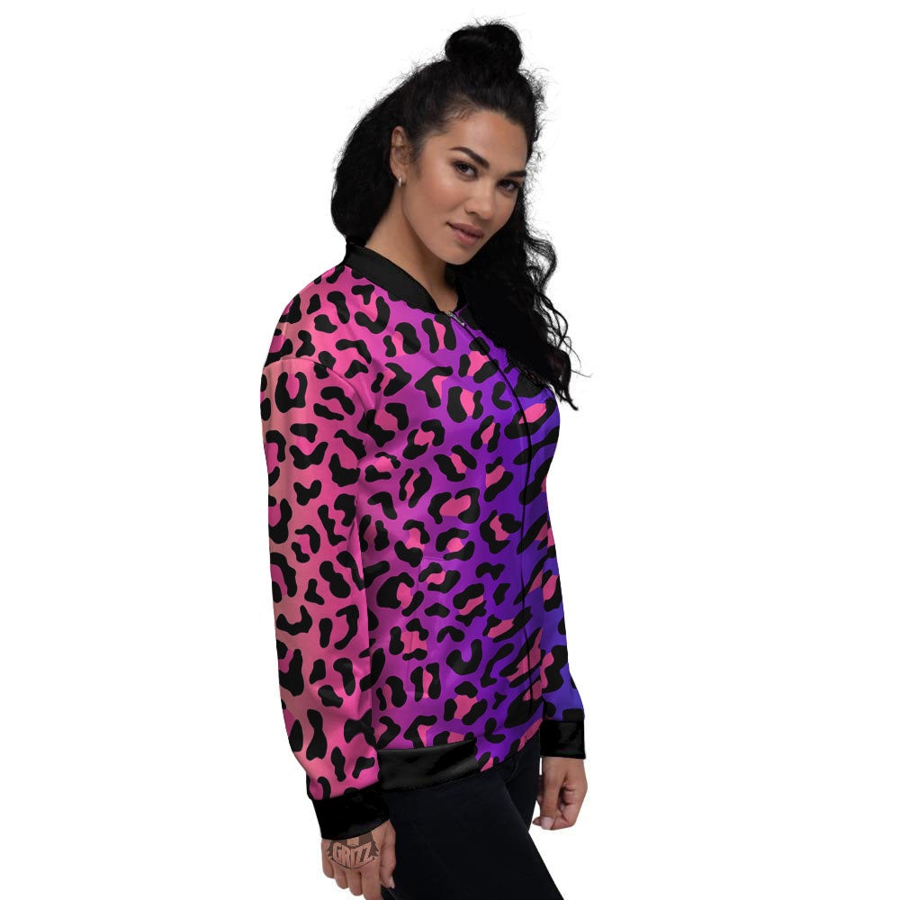 Leopard Rainbow Print Women's Bomber Jacket-grizzshop