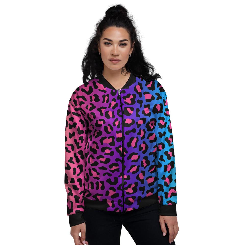 Leopard Rainbow Print Women's Bomber Jacket-grizzshop
