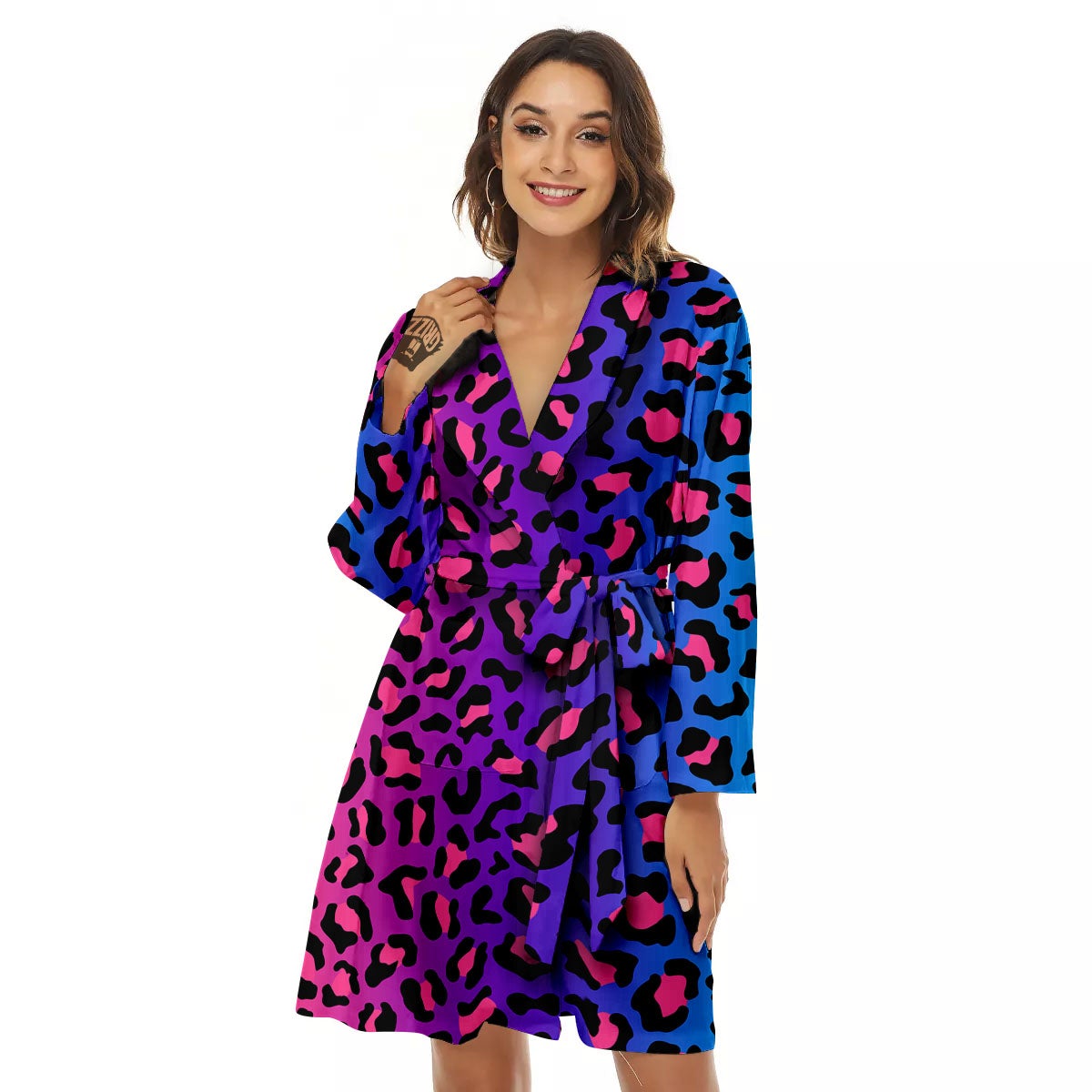 Leopard Rainbow Print Women's Robe-grizzshop