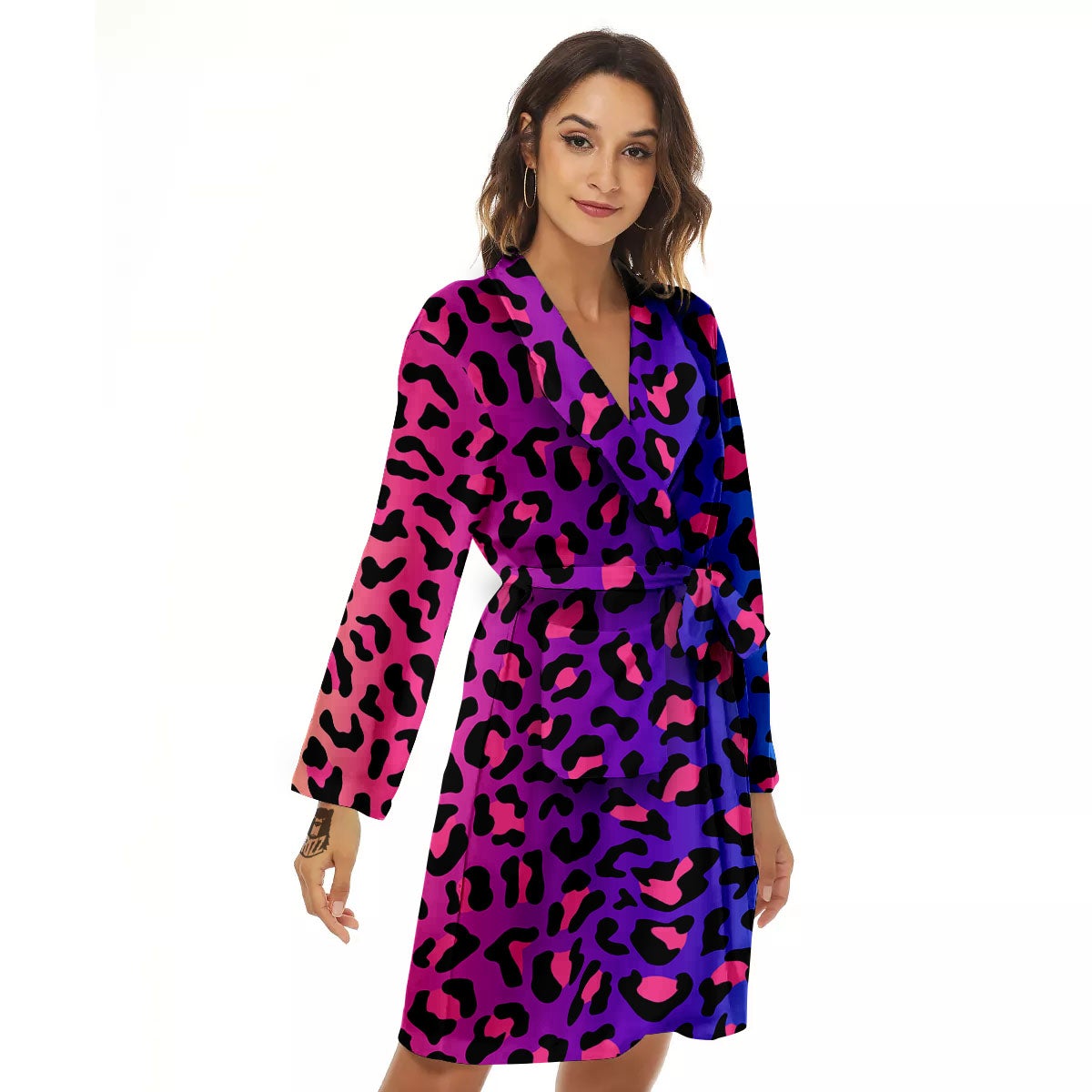 Leopard Rainbow Print Women's Robe-grizzshop