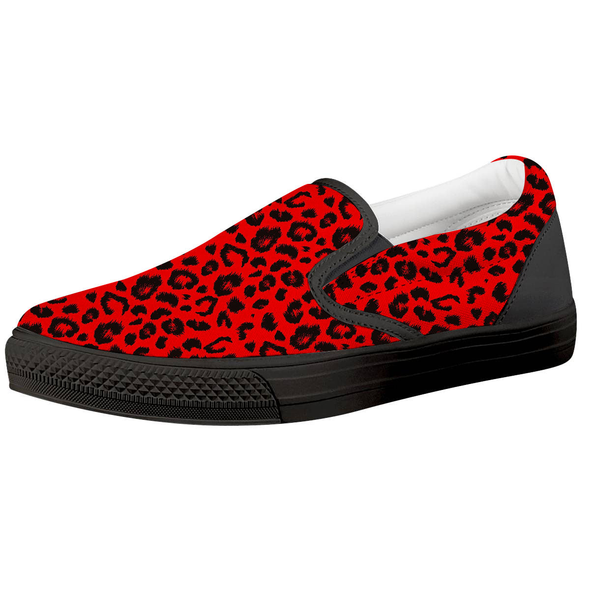 Leopard Red Print Pattern Black Slip On Shoes-grizzshop