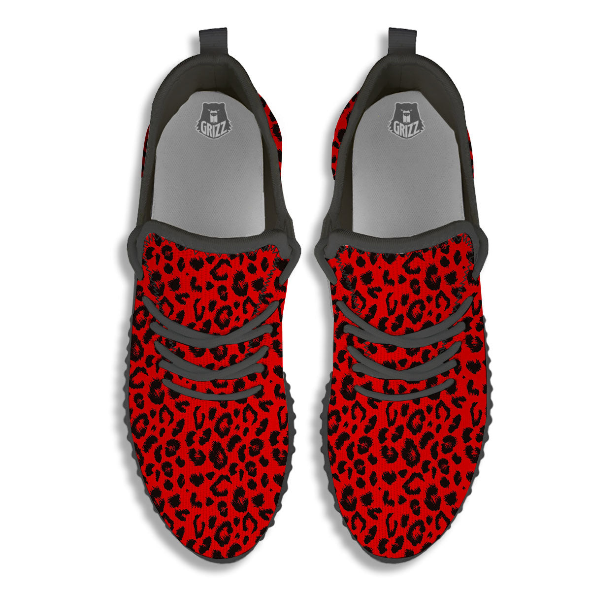 Leopard Red Print Pattern Black Walking Shoes-grizzshop