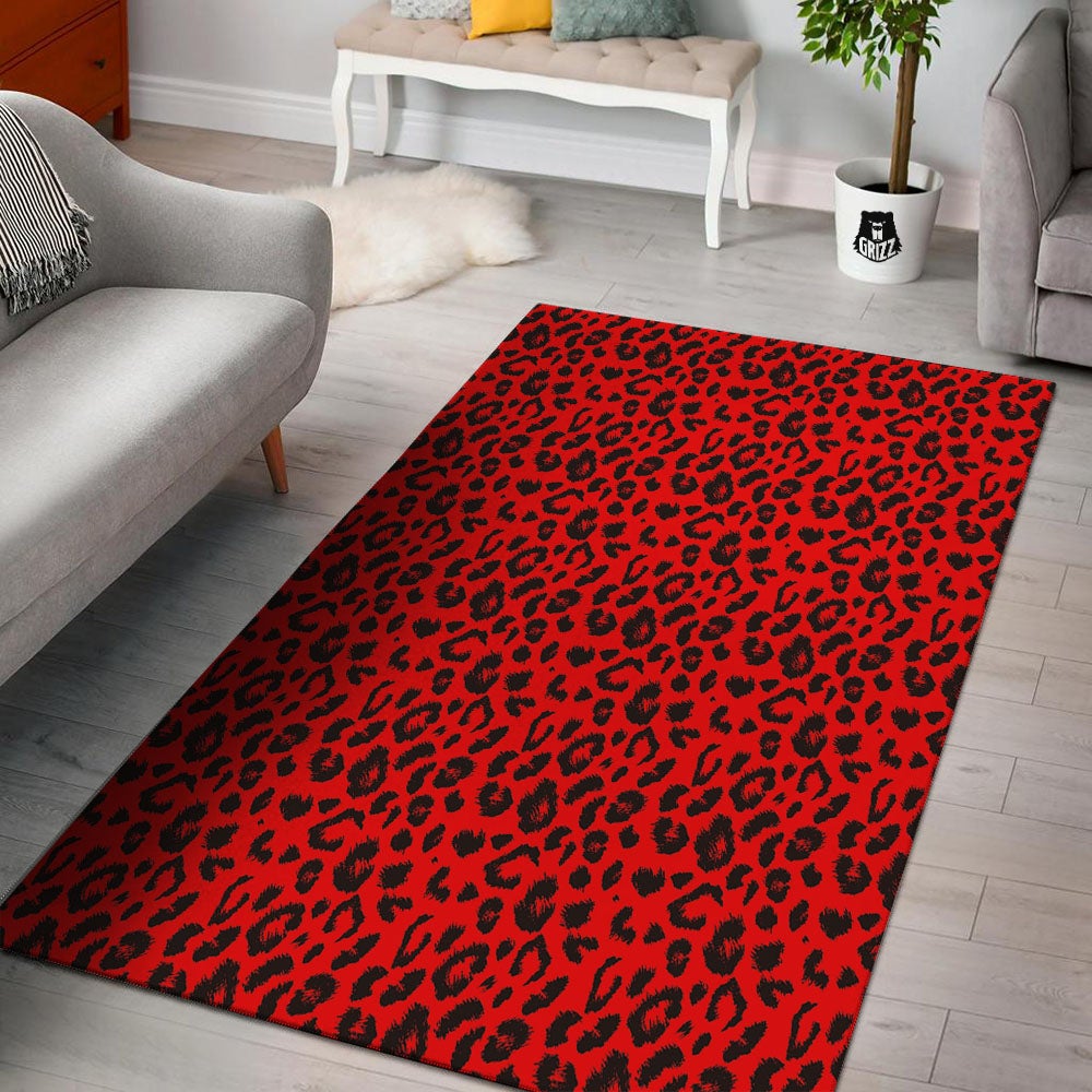 Leopard Red Print Pattern Floor Mat-grizzshop