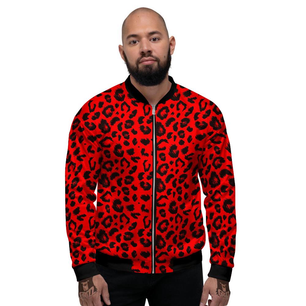 Leopard Red Print Pattern Men's Bomber Jacket-grizzshop