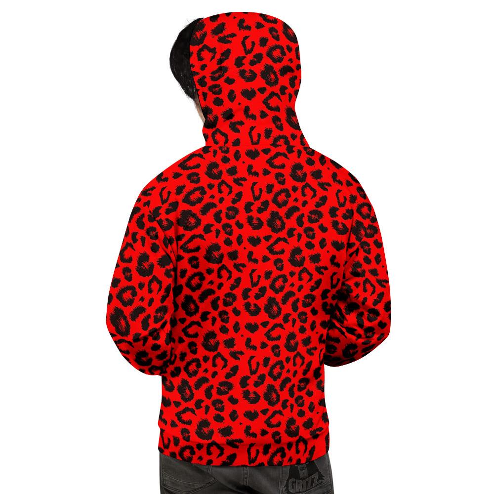 Leopard Red Print Pattern Men's Hoodie-grizzshop
