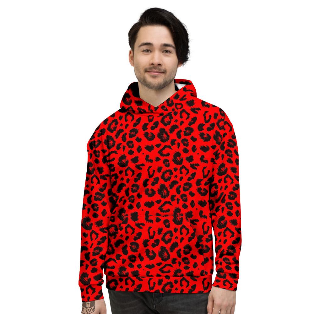 Leopard Red Print Pattern Men's Hoodie-grizzshop