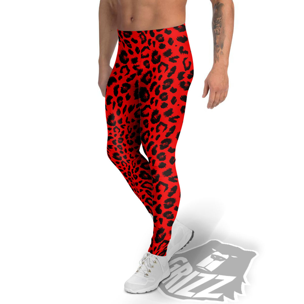 Leopard Red Print Pattern Men's Leggings-grizzshop