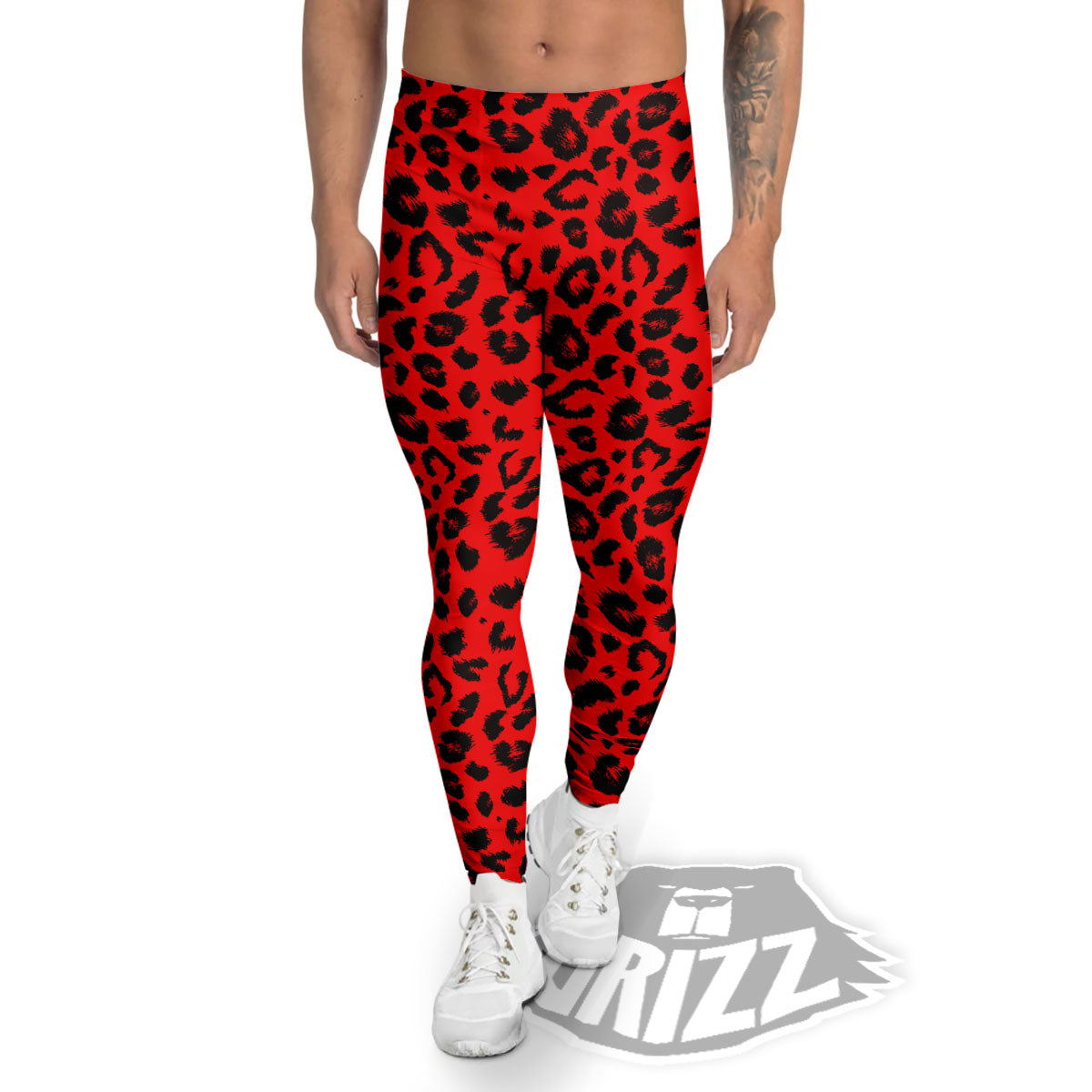 Leopard Red Print Pattern Men's Leggings-grizzshop