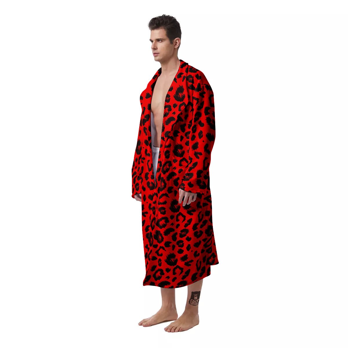 Leopard Red Print Pattern Men's Robe-grizzshop