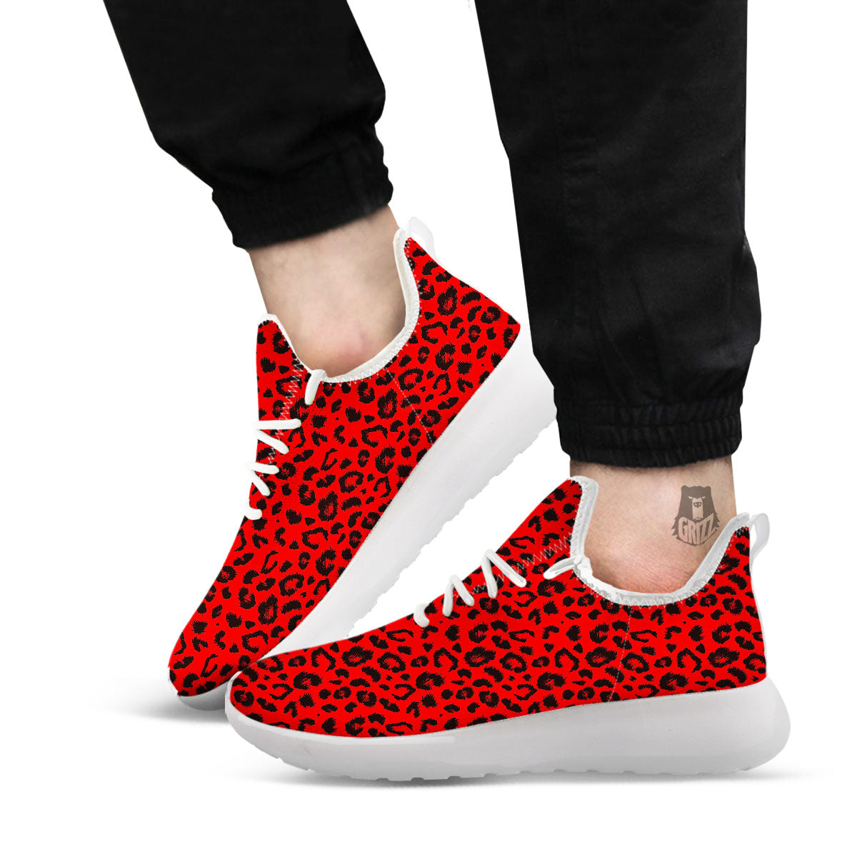 Leopard Red Print Pattern White Athletic Shoes-grizzshop