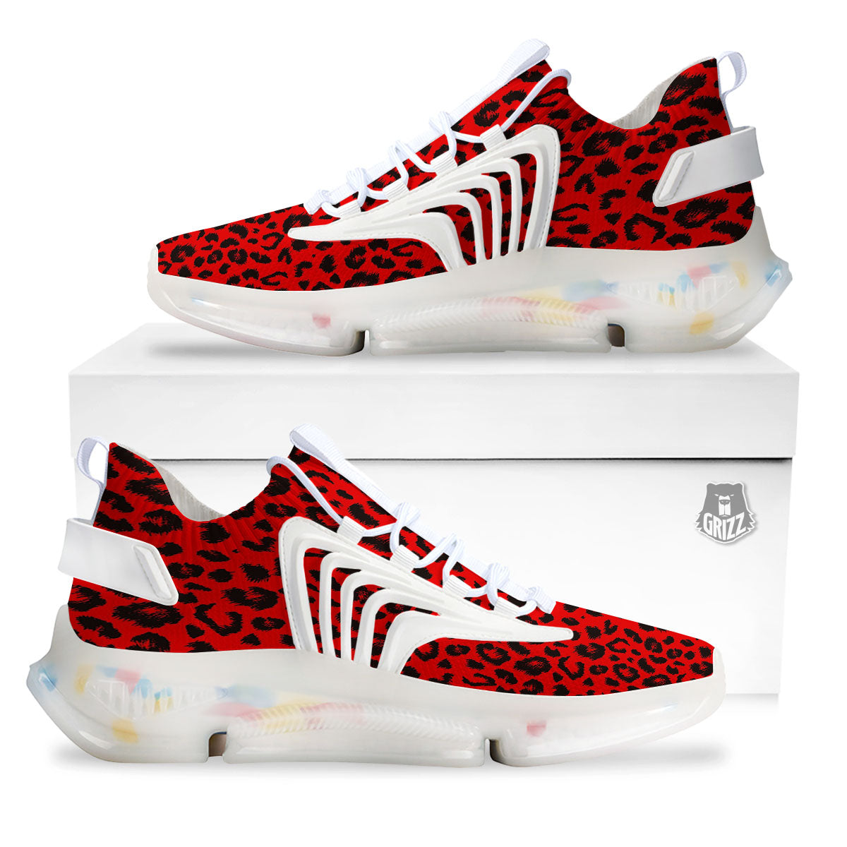 Leopard Red Print Pattern White Gym Shoes-grizzshop
