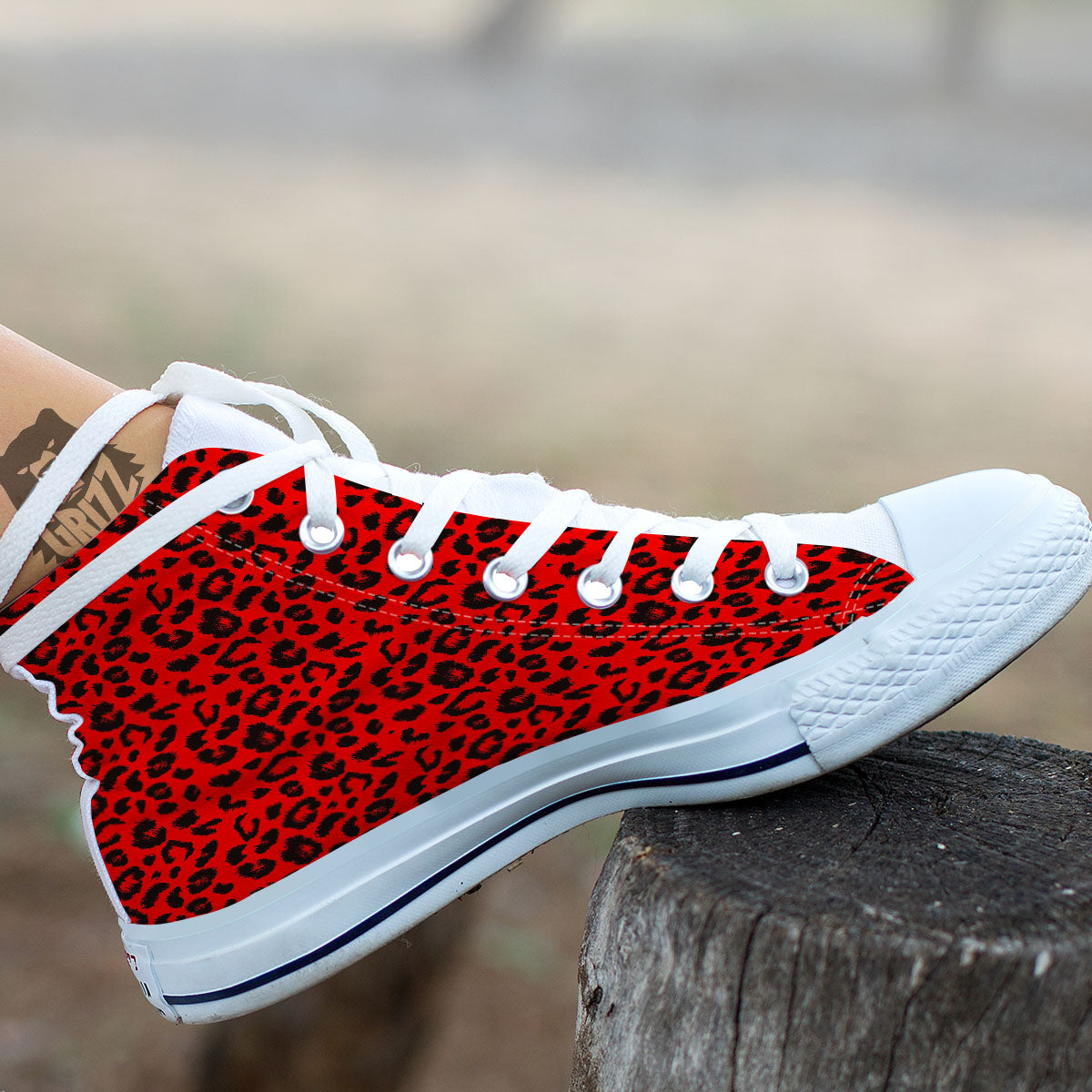 Leopard Red Print Pattern White High Top Shoes-grizzshop