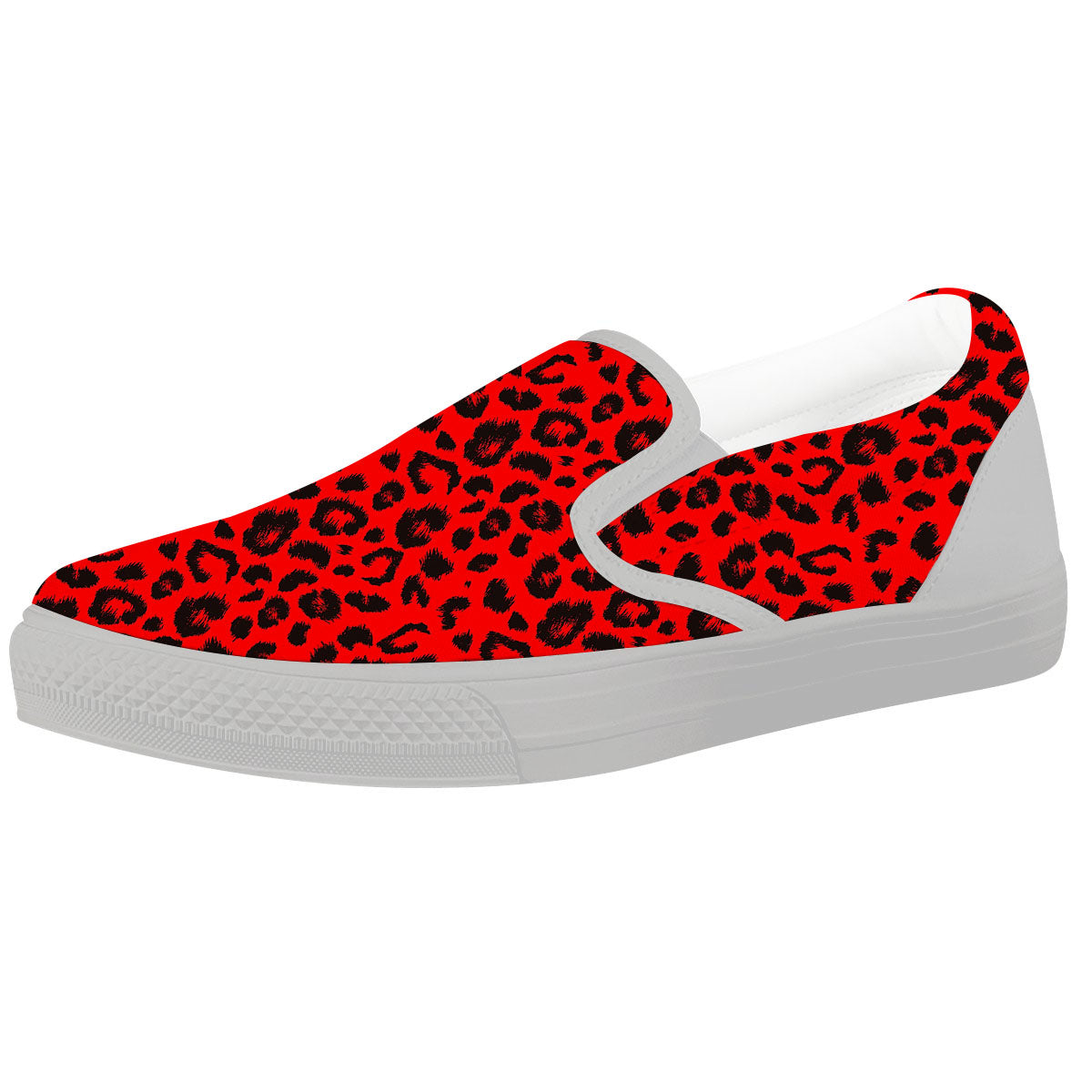 Leopard Red Print Pattern White Slip On Shoes-grizzshop