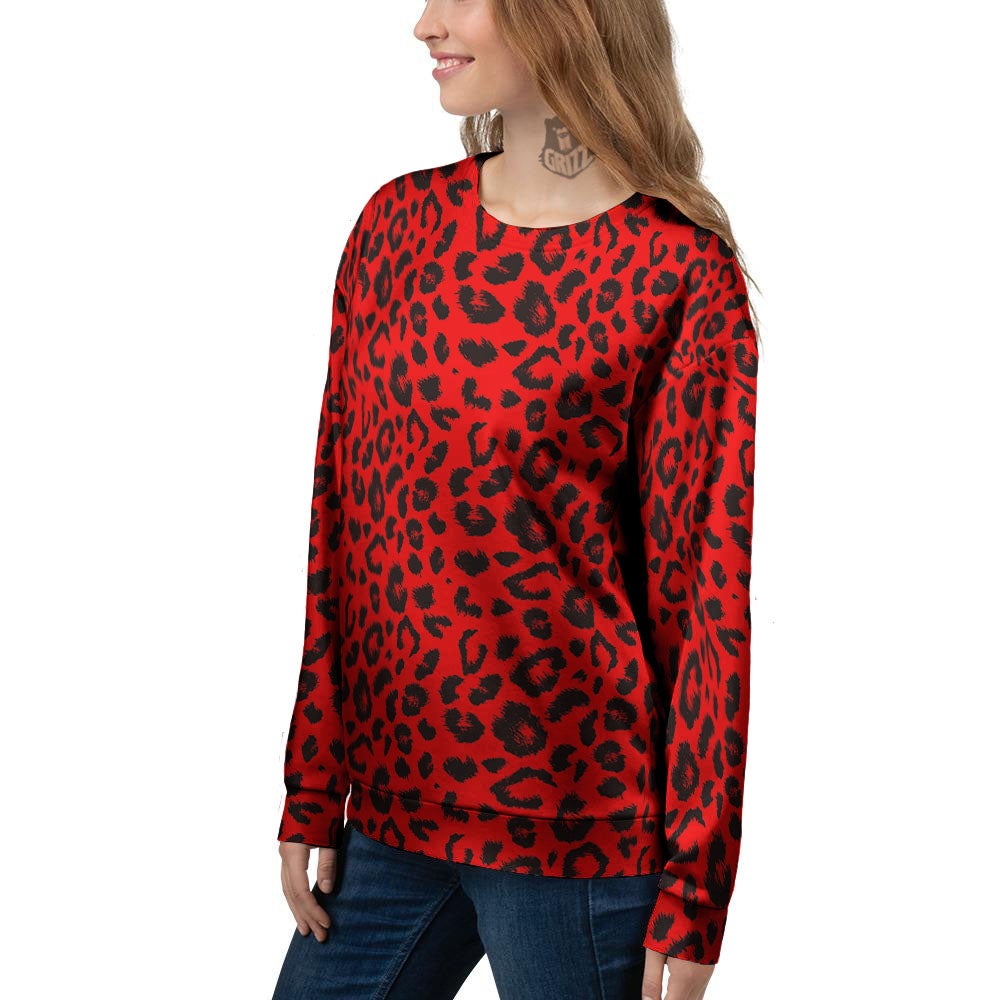 Leopard Red Print Pattern Women's Sweatshirt-grizzshop