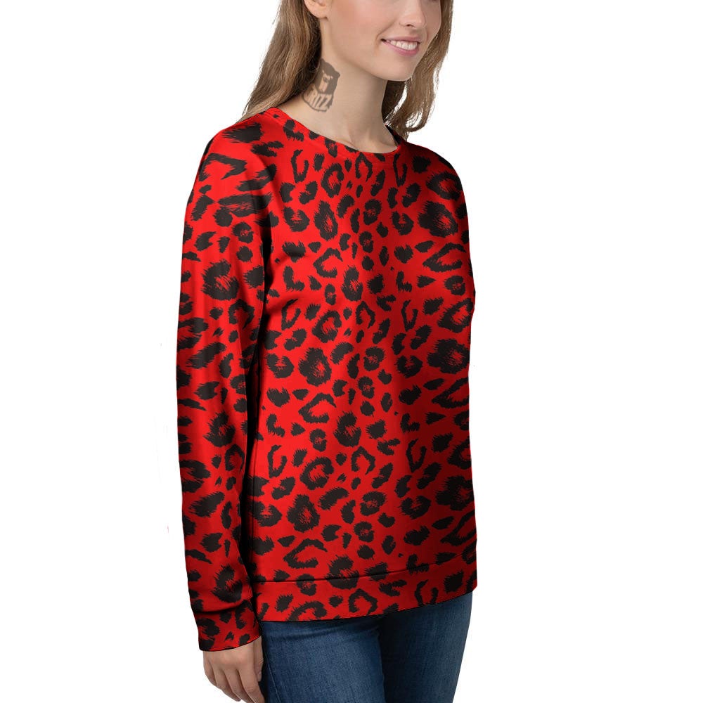 Leopard Red Print Pattern Women's Sweatshirt-grizzshop
