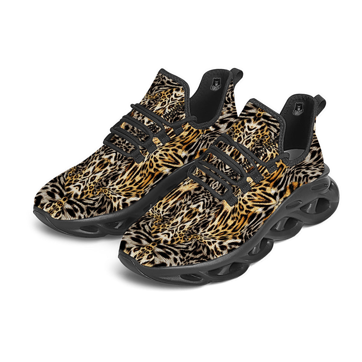 Leopard Skin Texture Print Pattern Black Running Shoes-grizzshop