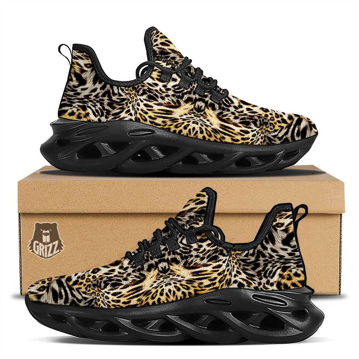 Leopard Skin Texture Print Pattern Black Running Shoes-grizzshop
