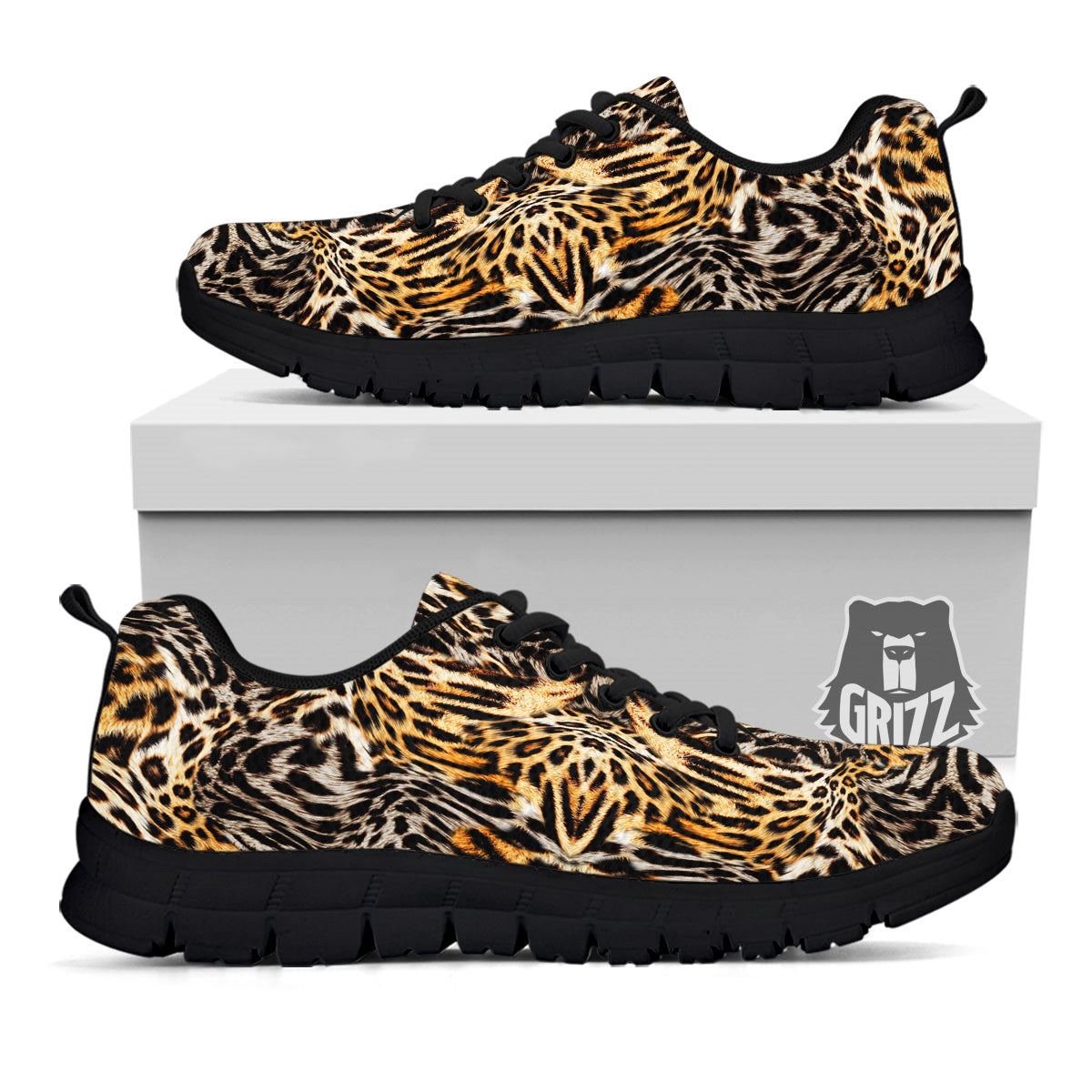 Leopard Skin Texture Print Pattern Black Sneaker-grizzshop