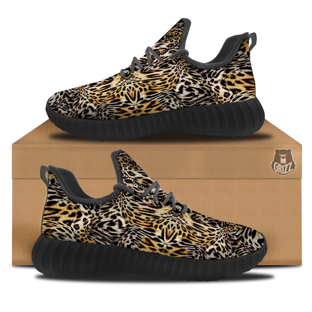 Leopard Skin Texture Print Pattern Black Walking Shoes-grizzshop