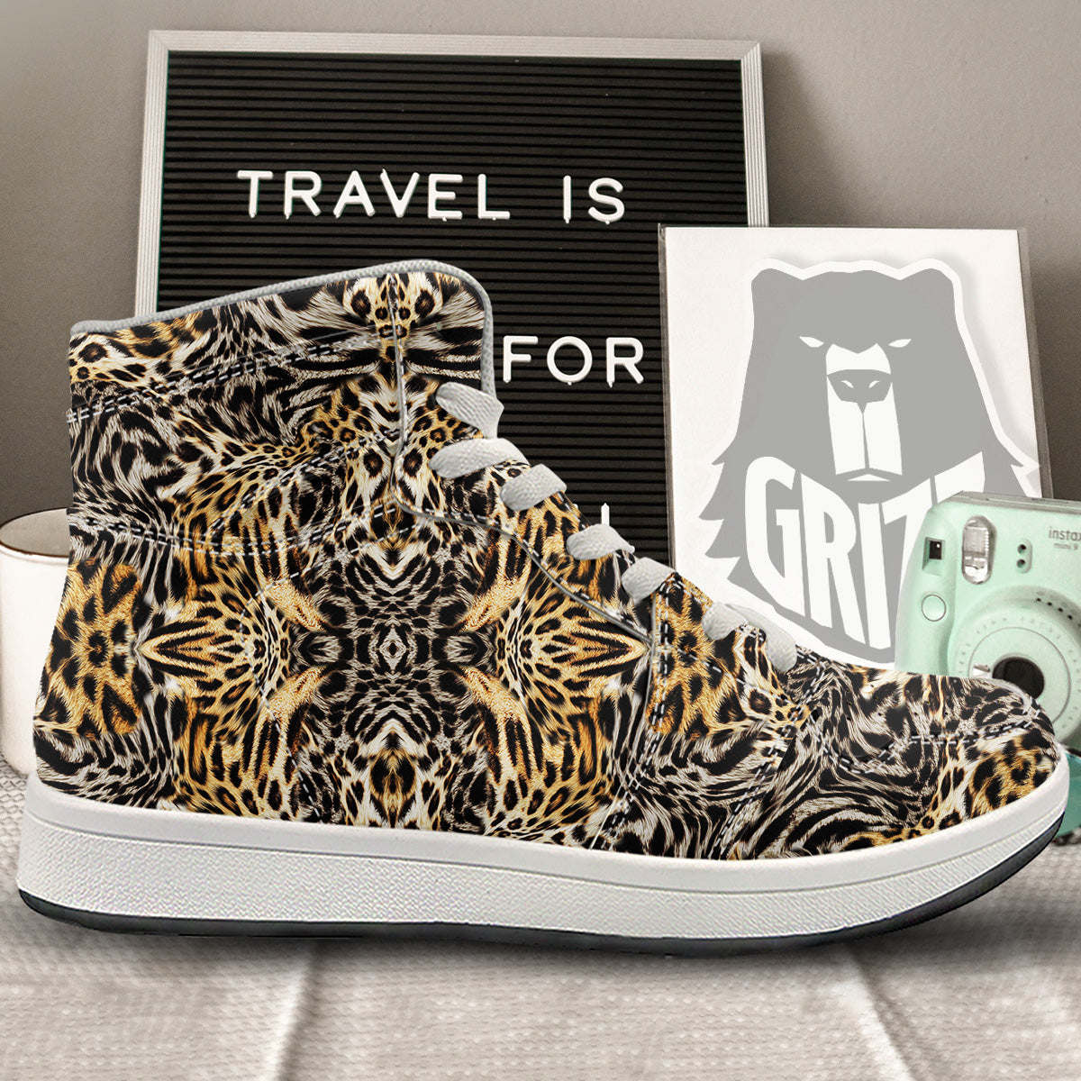 Leopard Skin Texture Print Pattern High Top Sneakers-grizzshop