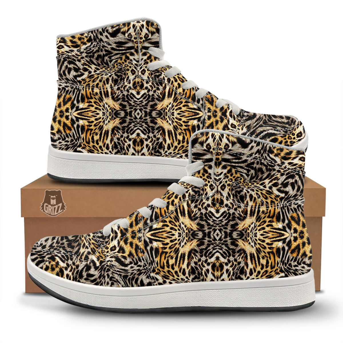 Leopard Skin Texture Print Pattern High Top Sneakers-grizzshop
