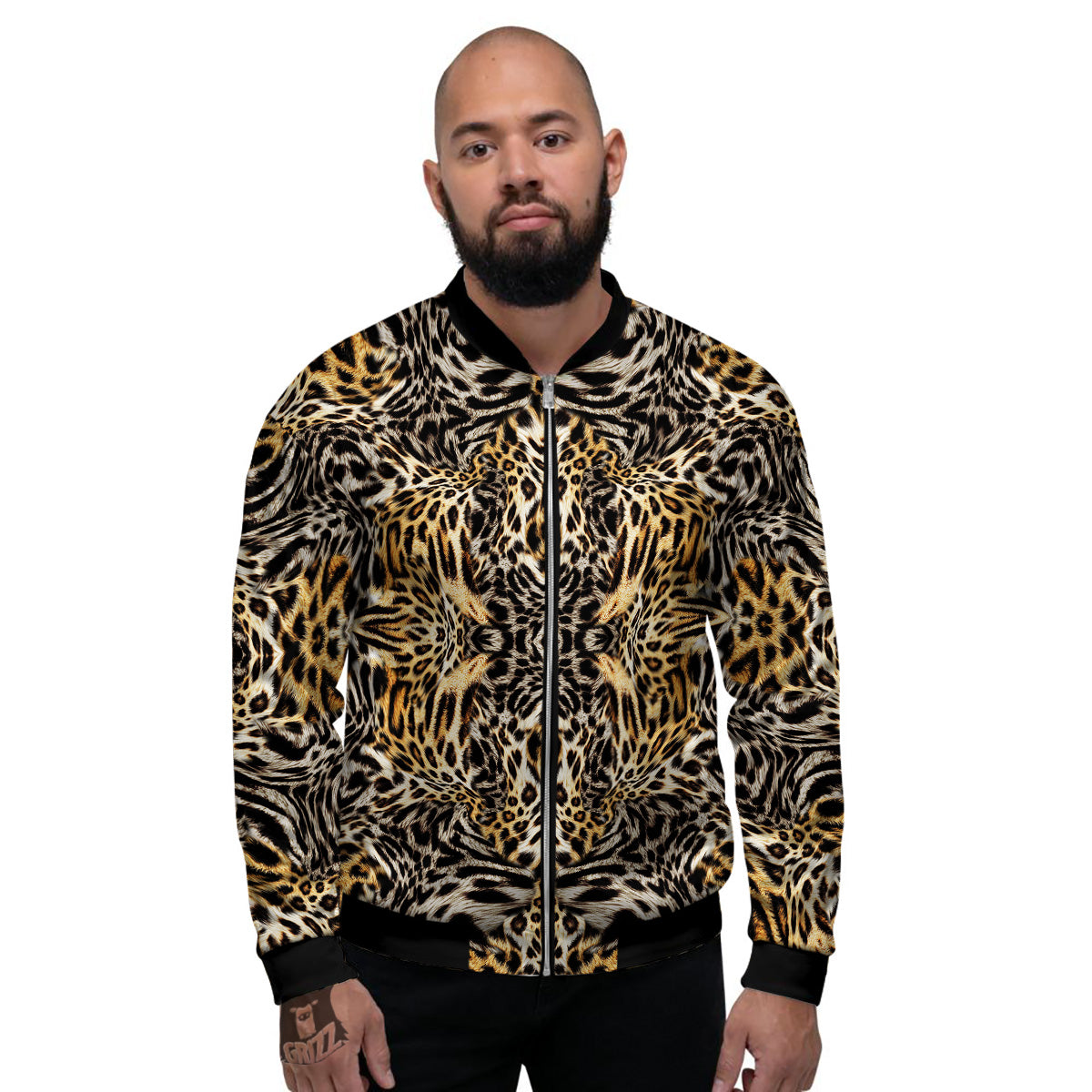 Leopard Skin Texture Print Pattern Men's Bomber Jacket-grizzshop