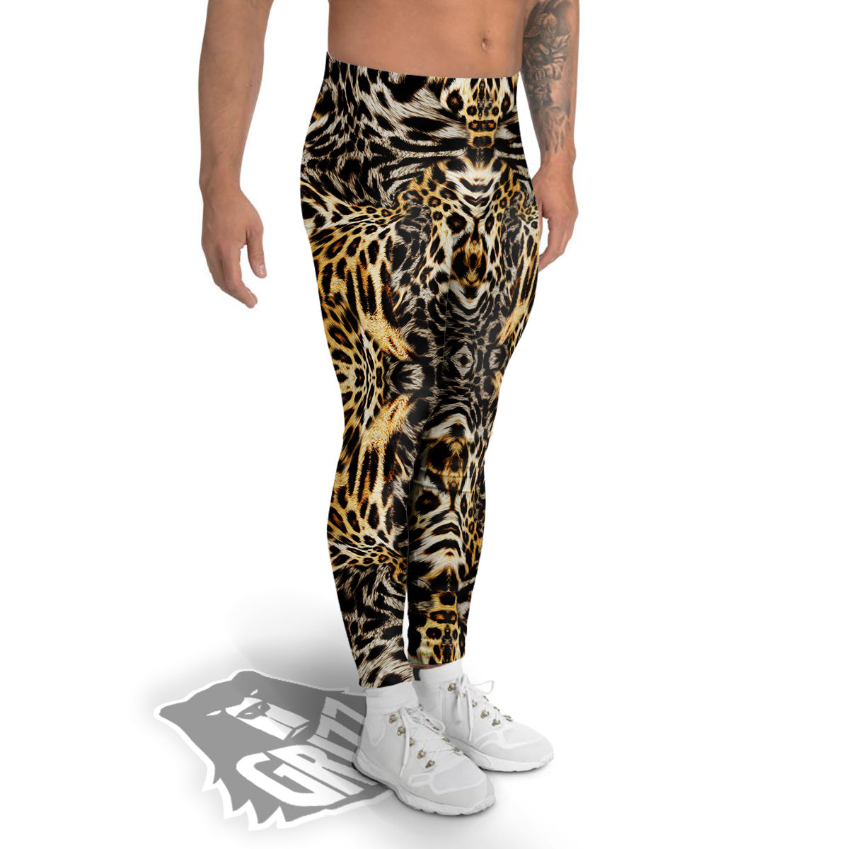 Leopard Skin Texture Print Pattern Men's Leggings-grizzshop