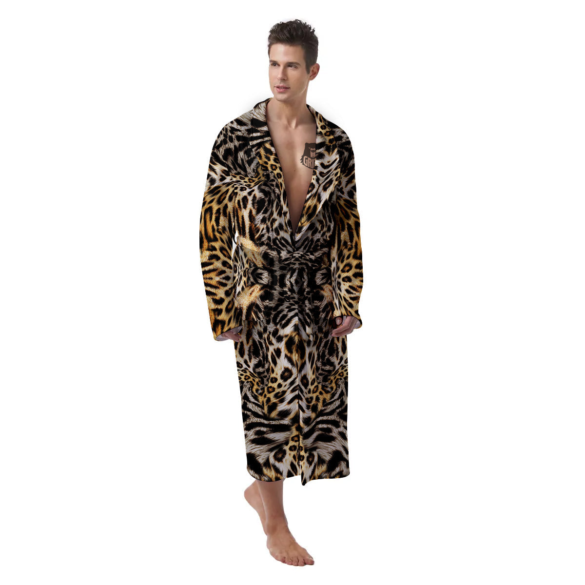 Leopard Skin Texture Print Pattern Men's Robe-grizzshop