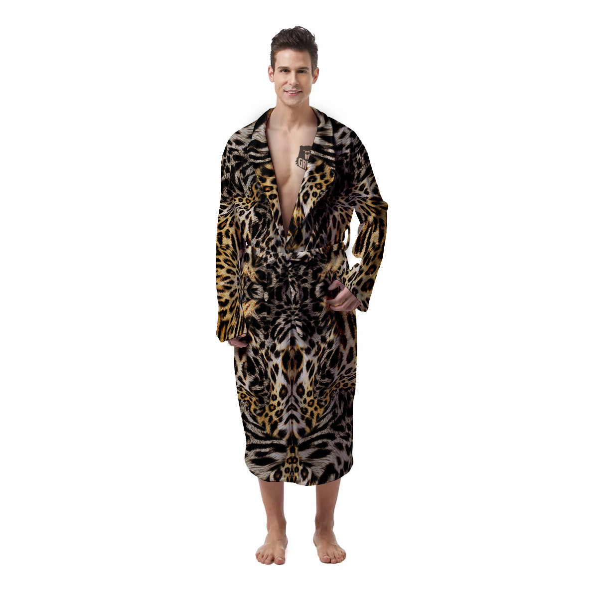 Leopard Skin Texture Print Pattern Men's Robe-grizzshop