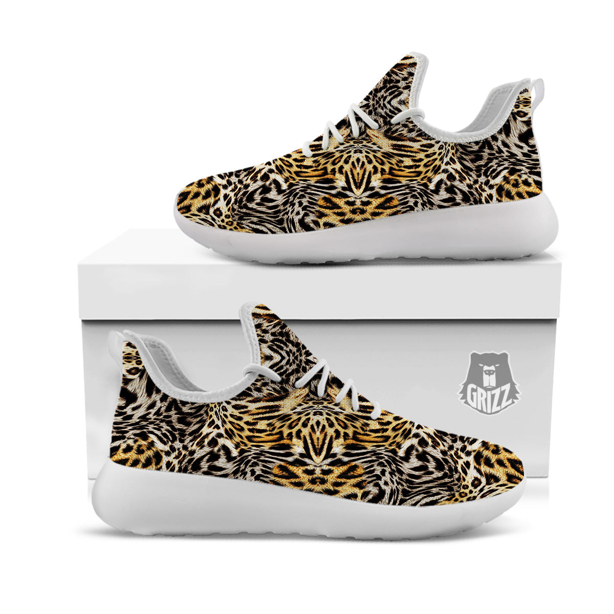 Leopard Skin Texture Print Pattern White Athletic Shoes-grizzshop