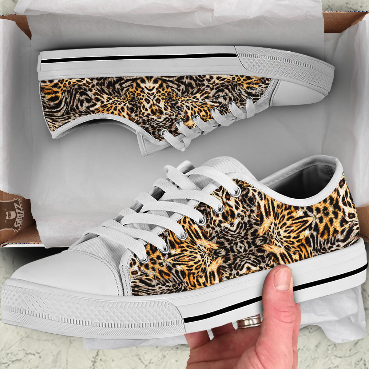Leopard Skin Texture Print Pattern White Low Top Shoes-grizzshop