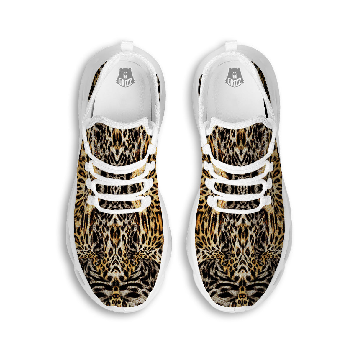 Leopard Skin Texture Print Pattern White Running Shoes-grizzshop