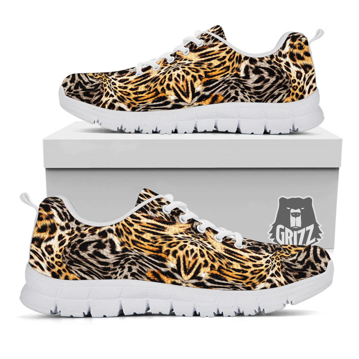 Leopard Skin Texture Print Pattern White Sneaker-grizzshop