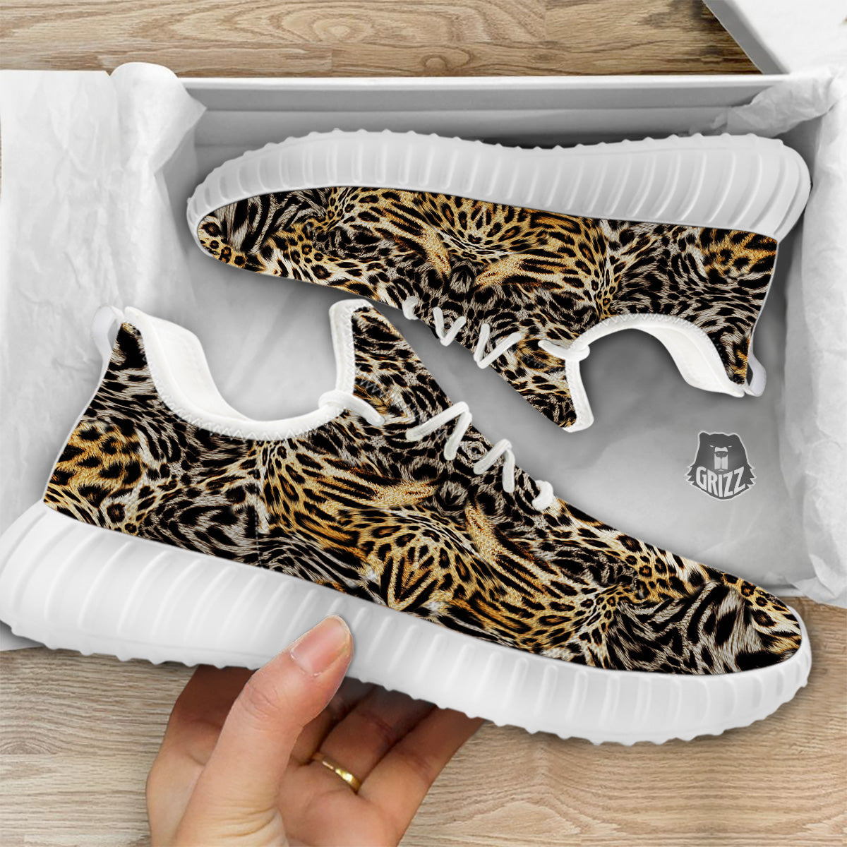 Leopard Skin Texture Print Pattern White Walking Shoes-grizzshop