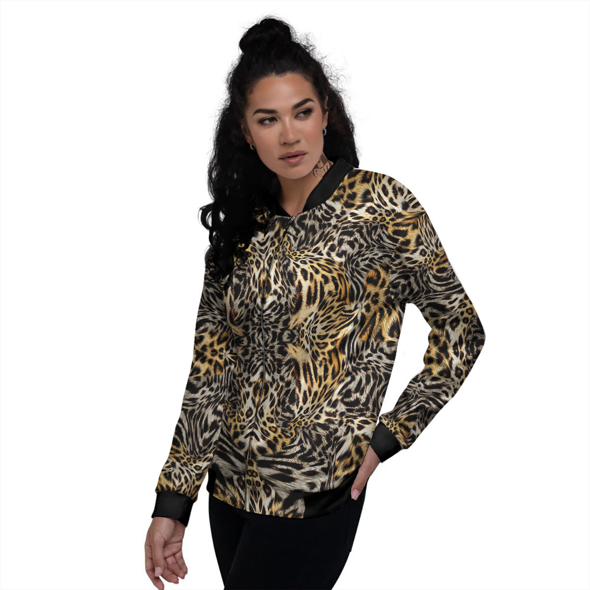 Leopard Skin Texture Print Pattern Women's Bomber Jacket-grizzshop