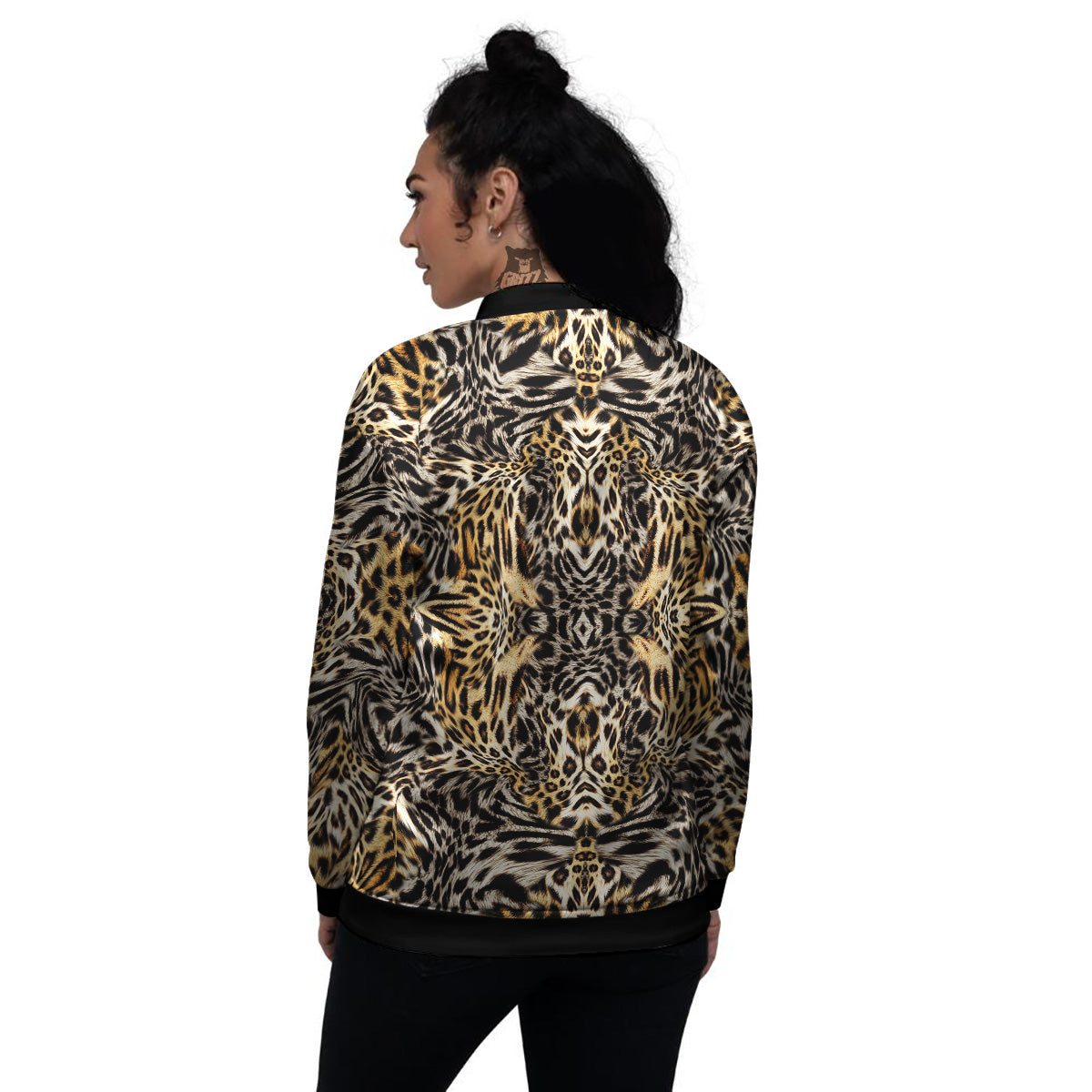 Leopard Skin Texture Print Pattern Women's Bomber Jacket-grizzshop