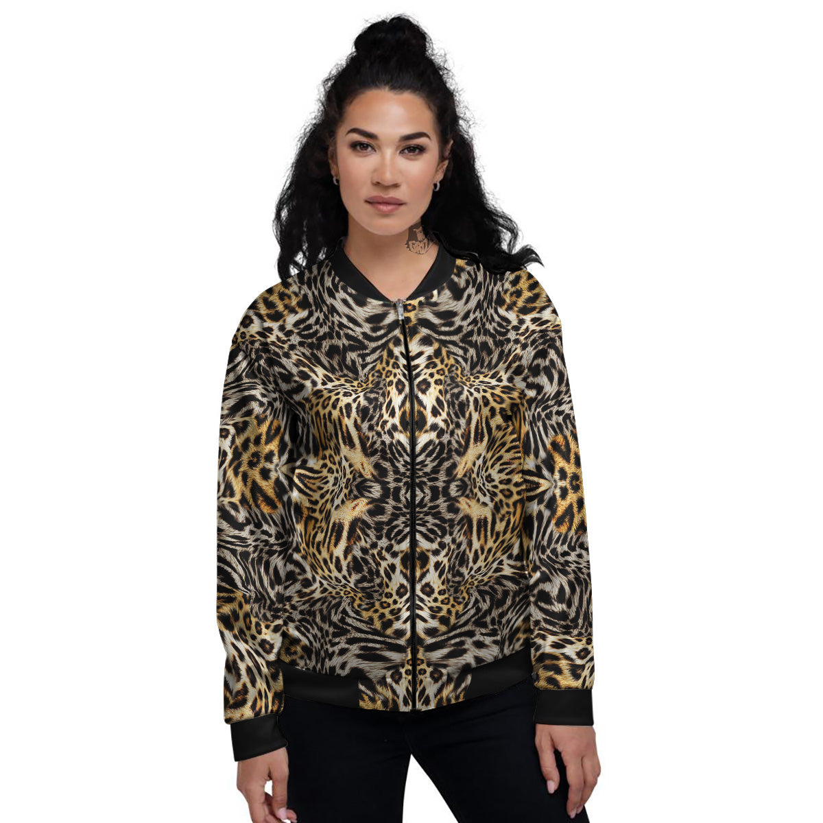 Leopard Skin Texture Print Pattern Women's Bomber Jacket-grizzshop