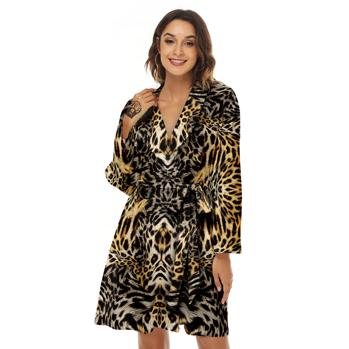 Leopard Skin Texture Print Pattern Women's Robe-grizzshop