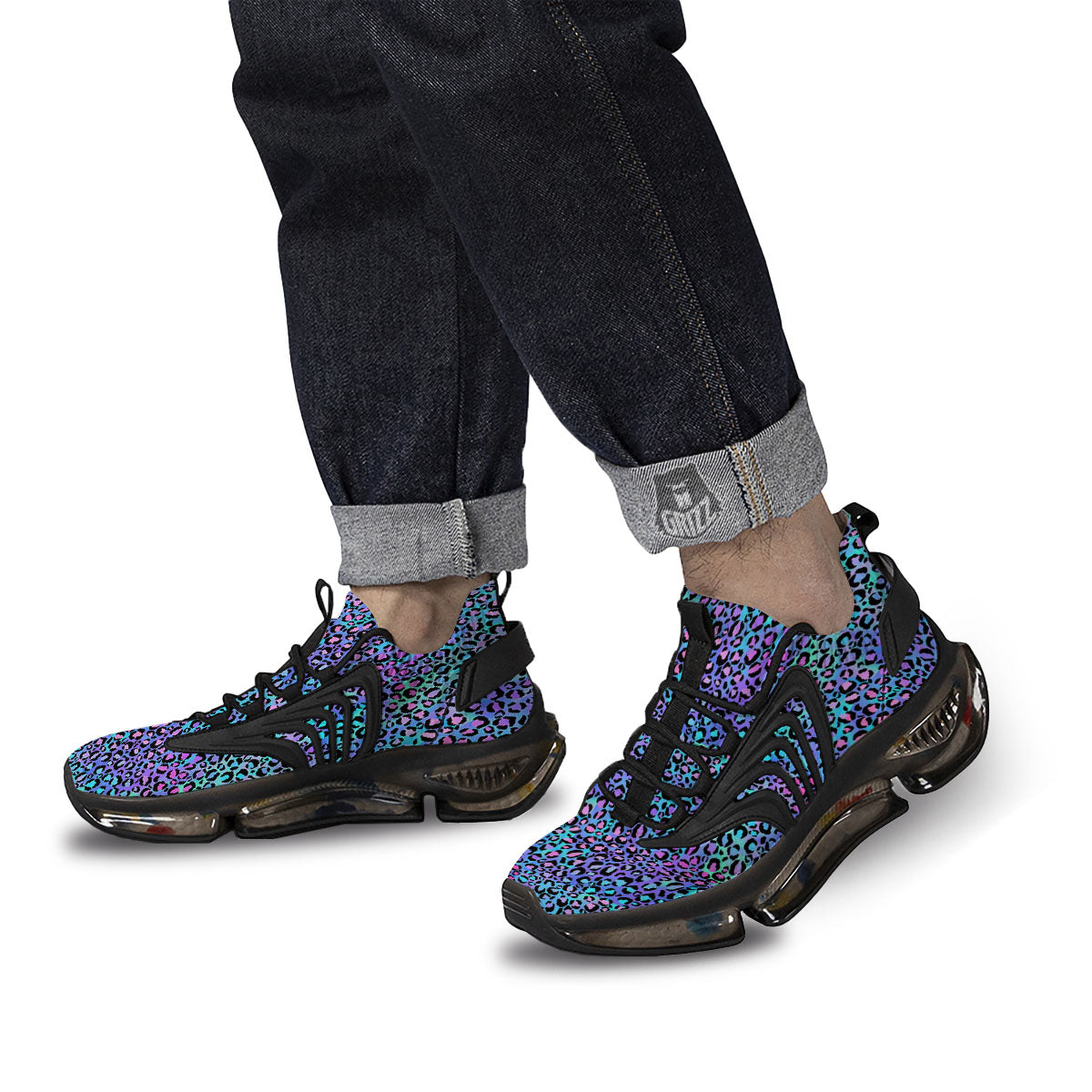 Leopard Teal And Purple Print Pattern Black Gym Shoes-grizzshop