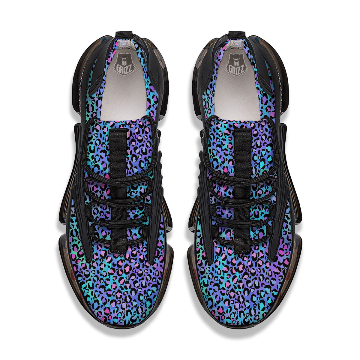 Leopard Teal And Purple Print Pattern Black Gym Shoes-grizzshop