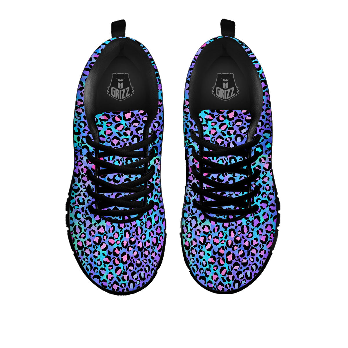 Leopard Teal And Purple Print Pattern Black Sneaker-grizzshop