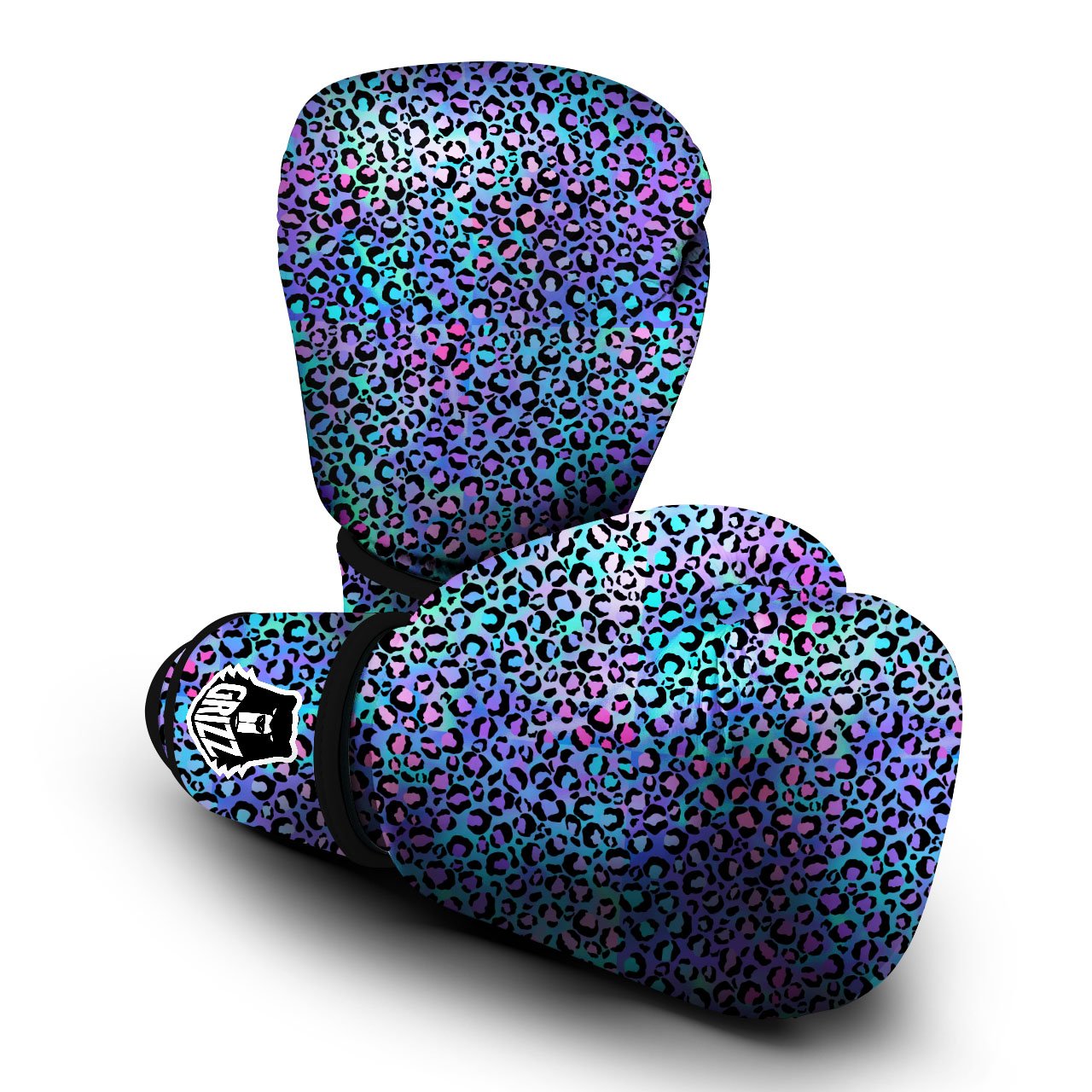 Leopard Teal And Purple Print Pattern Boxing Gloves-grizzshop