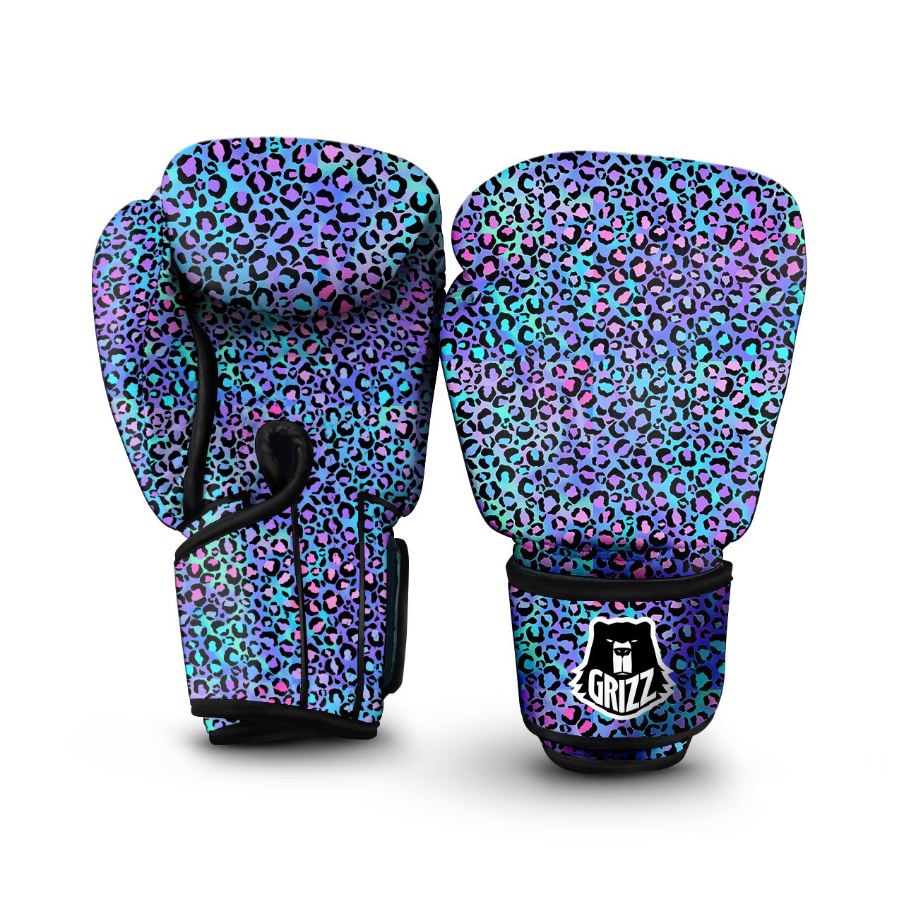 Leopard Teal And Purple Print Pattern Boxing Gloves-grizzshop