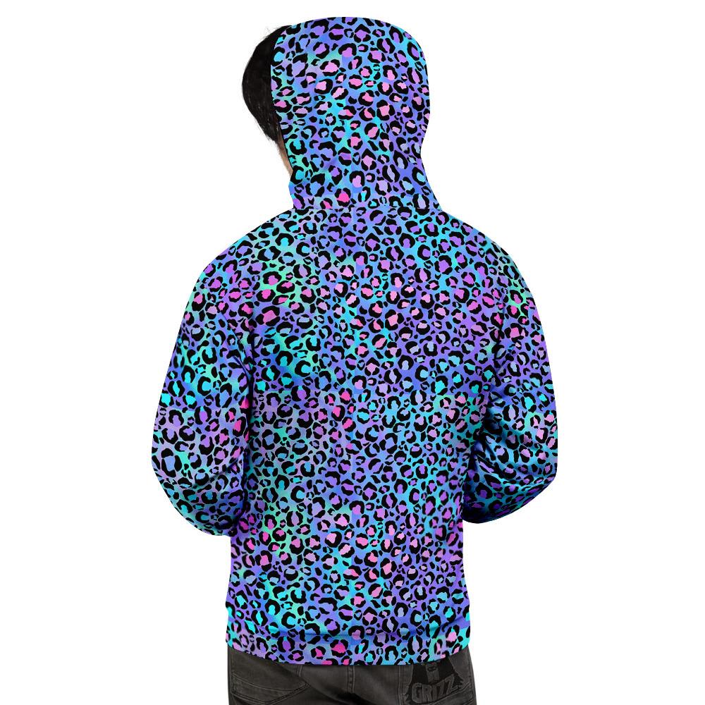 Leopard Teal And Purple Print Pattern Men's Hoodie-grizzshop