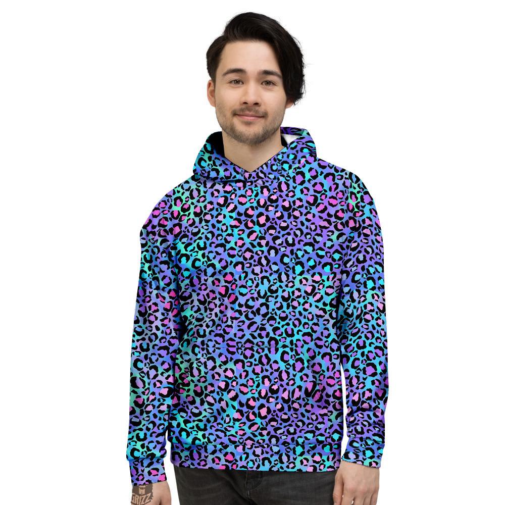 Leopard Teal And Purple Print Pattern Men's Hoodie-grizzshop